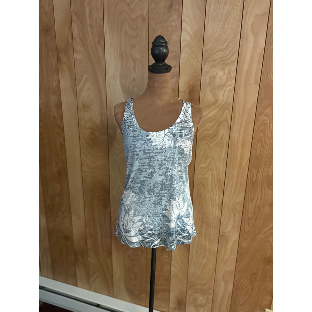 Mark Classic Womens Blue Floral Burnout Racerback Tank Top Size L